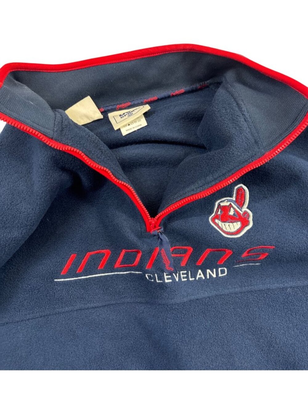VTG Cleveland Indians Chief Wahoo 1/4 Zip Fleece Sweatshirt Pullover Men’s L - Picture 4 of 12